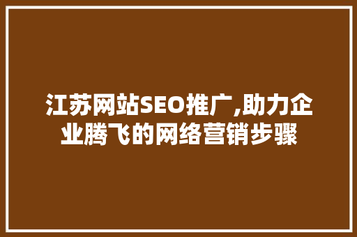 江苏网站SEO推广,助力企业腾飞的网络营销步骤