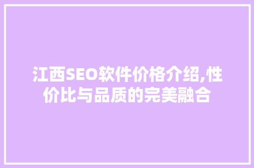 江西SEO软件价格介绍,性价比与品质的完美融合