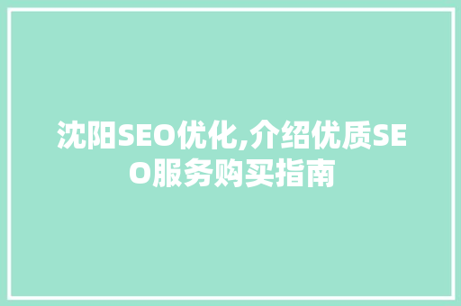 沈阳SEO优化,介绍优质SEO服务购买指南
