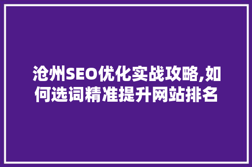 沧州SEO优化实战攻略,如何选词精准提升网站排名