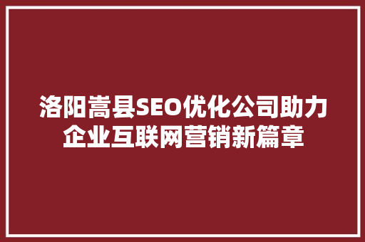 洛阳嵩县SEO优化公司助力企业互联网营销新篇章