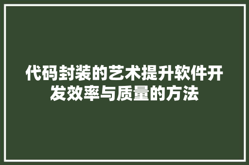 代码封装的艺术提升软件开发效率与质量的方法