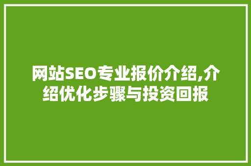 网站SEO专业报价介绍,介绍优化步骤与投资回报