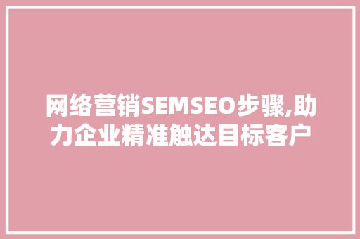 网络营销SEMSEO步骤,助力企业精准触达目标客户