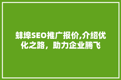 蚌埠SEO推广报价,介绍优化之路，助力企业腾飞