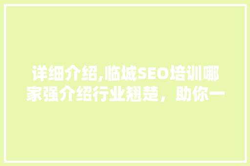 详细介绍,临城SEO培训哪家强介绍行业翘楚，助你一臂之力