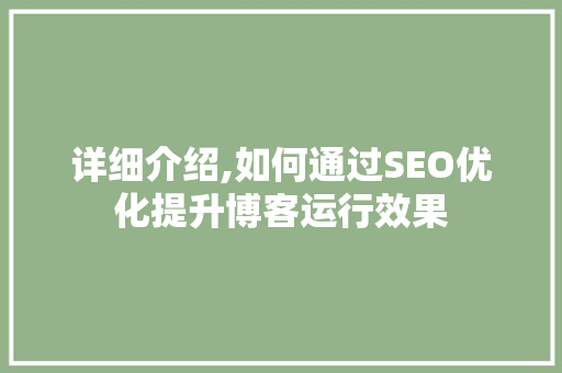 详细介绍,如何通过SEO优化提升博客运行效果