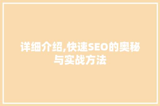 详细介绍,快速SEO的奥秘与实战方法