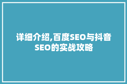 详细介绍,百度SEO与抖音SEO的实战攻略