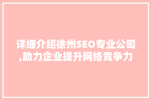 详细介绍徐州SEO专业公司,助力企业提升网络竞争力
