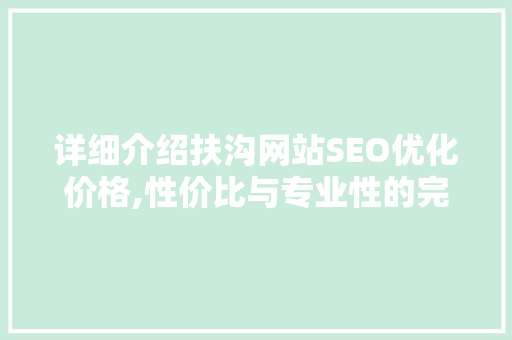 详细介绍扶沟网站SEO优化价格,性价比与专业性的完美结合