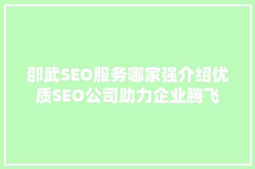 邵武SEO服务哪家强介绍优质SEO公司助力企业腾飞