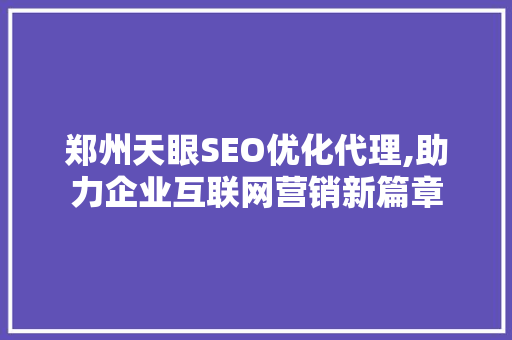 郑州天眼SEO优化代理,助力企业互联网营销新篇章