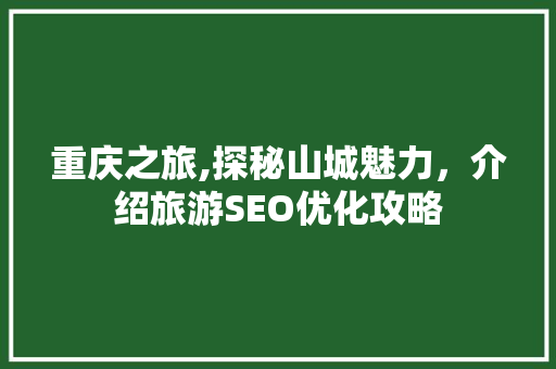 重庆之旅,探秘山城魅力，介绍旅游SEO优化攻略