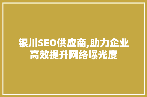 银川SEO供应商,助力企业高效提升网络曝光度