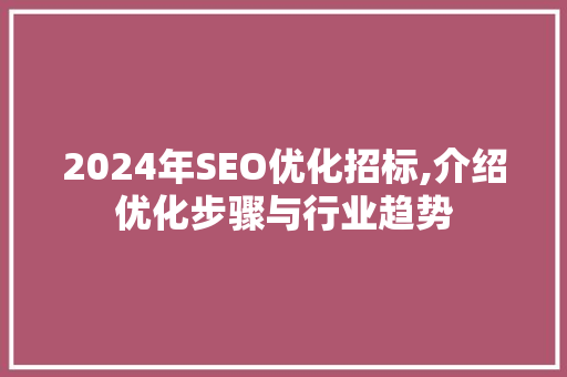 2024年SEO优化招标,介绍优化步骤与行业趋势
