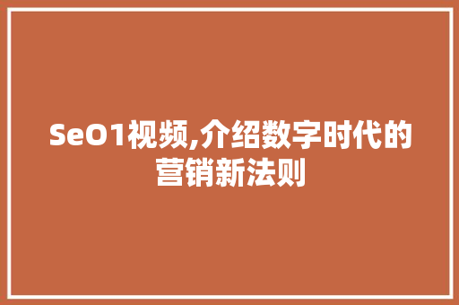 SeO1视频,介绍数字时代的营销新法则