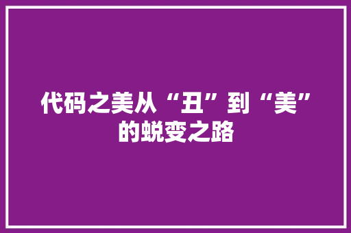代码之美从“丑”到“美”的蜕变之路
