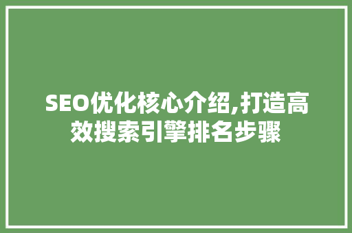 SEO优化核心介绍,打造高效搜索引擎排名步骤