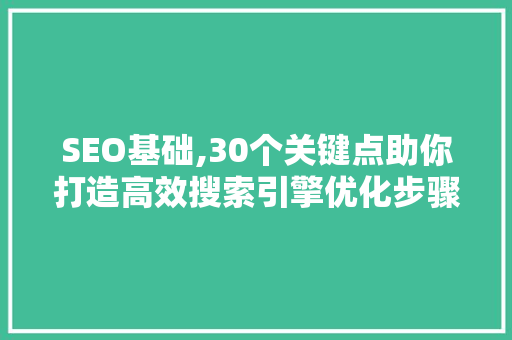 SEO基础,30个关键点助你打造高效搜索引擎优化步骤