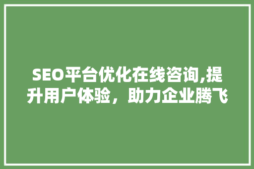 SEO平台优化在线咨询,提升用户体验，助力企业腾飞