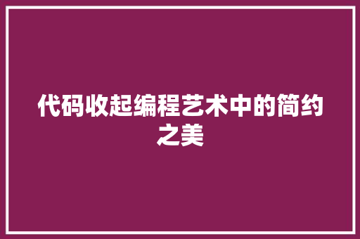 代码收起编程艺术中的简约之美