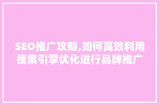 SEO推广攻略,如何高效利用搜索引擎优化进行品牌推广