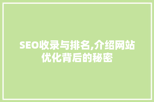 SEO收录与排名,介绍网站优化背后的秘密