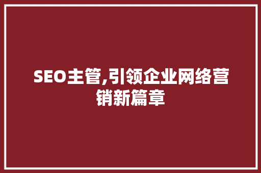 SEO主管,引领企业网络营销新篇章