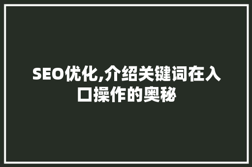 SEO优化,介绍关键词在入口操作的奥秘