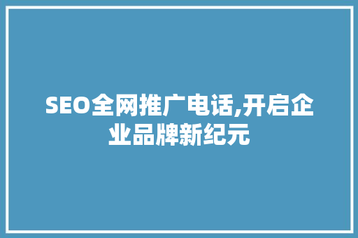 SEO全网推广电话,开启企业品牌新纪元
