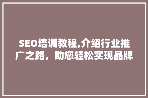 SEO培训教程,介绍行业推广之路，助您轻松实现品牌崛起