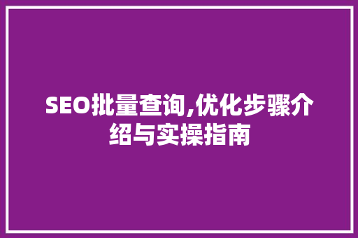 SEO批量查询,优化步骤介绍与实操指南