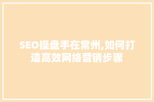 SEO操盘手在常州,如何打造高效网络营销步骤