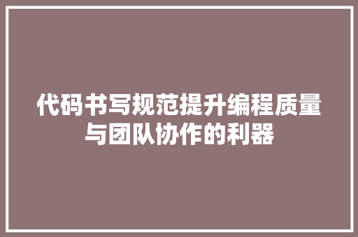 代码书写规范提升编程质量与团队协作的利器