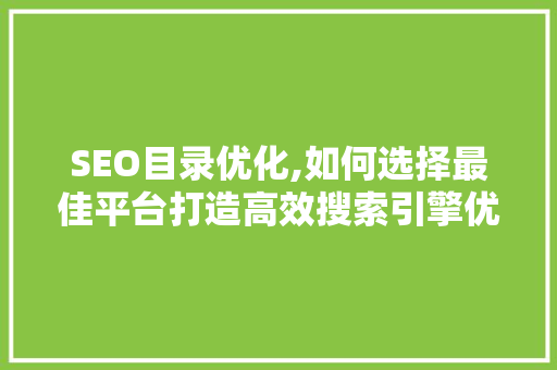 SEO目录优化,如何选择最佳平台打造高效搜索引擎优化步骤