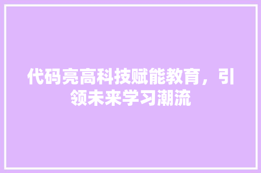 代码亮高科技赋能教育，引领未来学习潮流