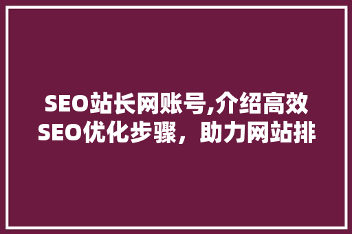 SEO站长网账号,介绍高效SEO优化步骤，助力网站排名攀升