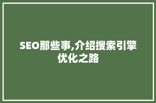 SEO那些事,介绍搜索引擎优化之路