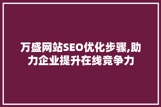 万盛网站SEO优化步骤,助力企业提升在线竞争力
