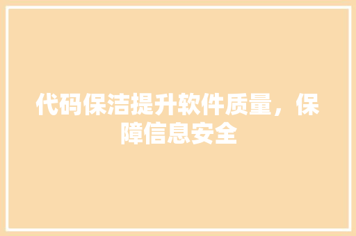 代码保洁提升软件质量，保障信息安全