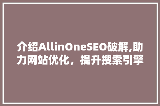 介绍AllinOneSEO破解,助力网站优化，提升搜索引擎排名