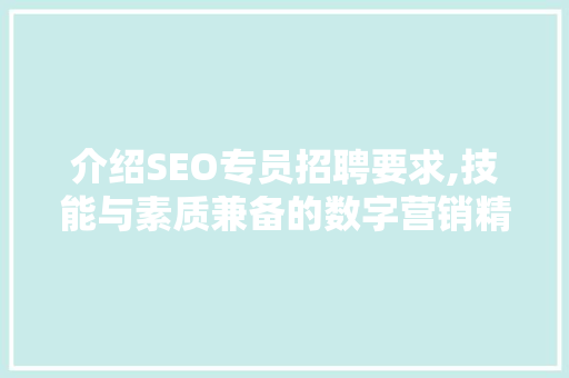 介绍SEO专员招聘要求,技能与素质兼备的数字营销精英