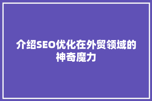 介绍SEO优化在外贸领域的神奇魔力