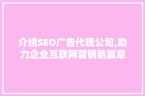 介绍SEO广告代理公司,助力企业互联网营销新篇章
