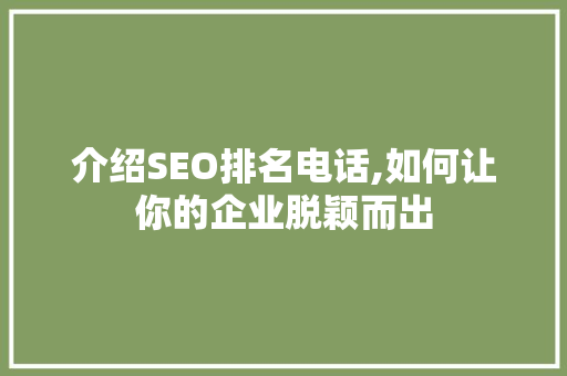 介绍SEO排名电话,如何让你的企业脱颖而出