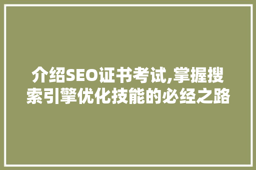 介绍SEO证书考试,掌握搜索引擎优化技能的必经之路