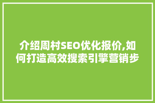 介绍周村SEO优化报价,如何打造高效搜索引擎营销步骤