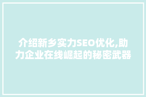 介绍新乡实力SEO优化,助力企业在线崛起的秘密武器