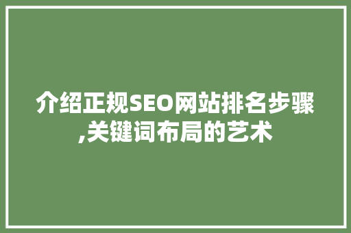 介绍正规SEO网站排名步骤,关键词布局的艺术